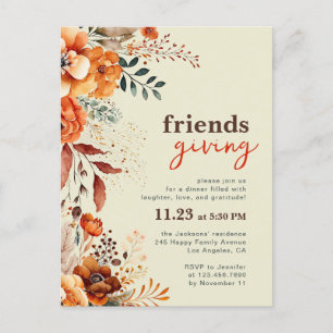 Convite para jantar de Friendsgiving floral outona