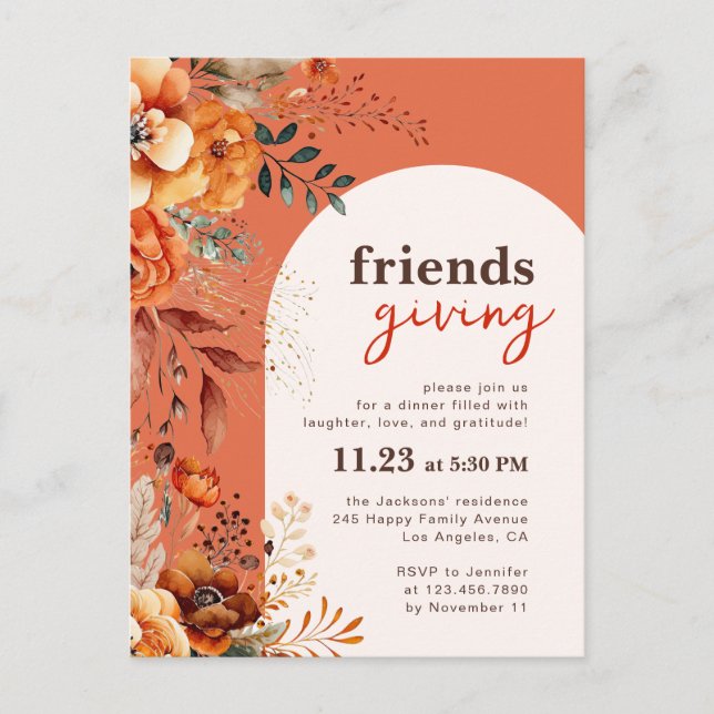 Convite para jantar de Friendsgiving floral outona (Frente)