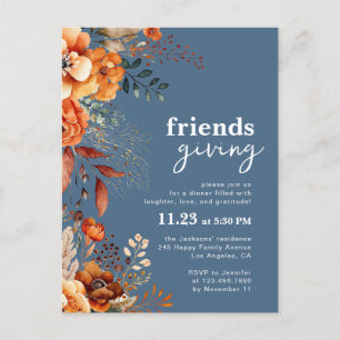 Convite para jantar de Friendsgiving floral outona