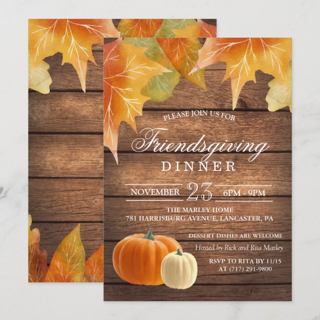 Convite para Jantar de Friendsgiving Rústico (Frente/Verso)