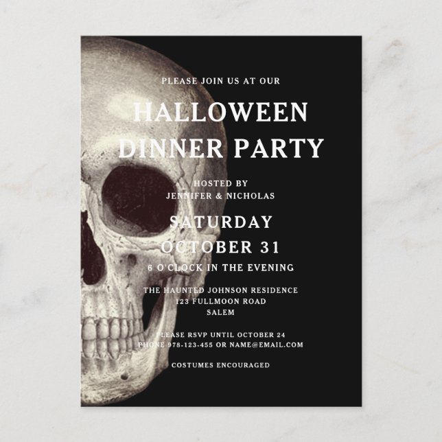 Convite para Jantar de Halloween com Caveira Assus (Frente)
