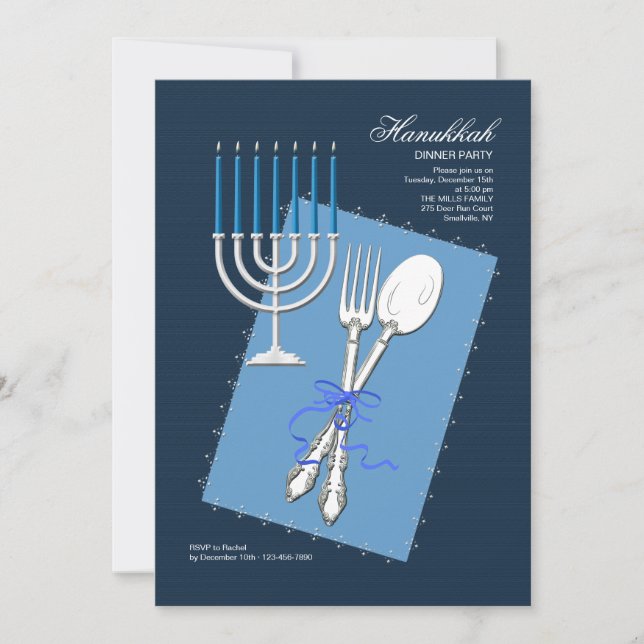 Convite para jantar de Hanukkah com talheres de pr (Frente)