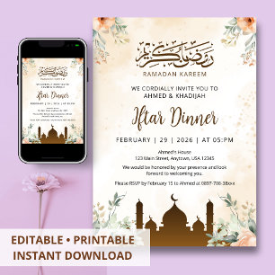 Convite para Jantar de Iftar do Ramadão Floral Pês