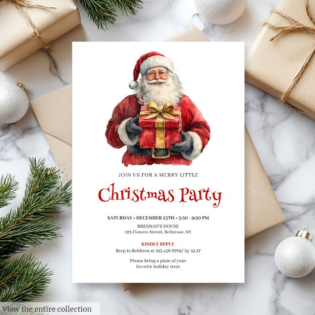 Convite para Jantar de Natal com Aguarela do Papai (Trendy Santa Watercolor Holiday Dinner Invitation)