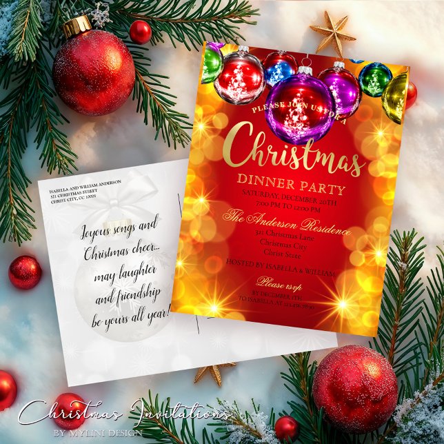 Convite para Jantar de Natal com Enfeites Festivos (Criador carregado)