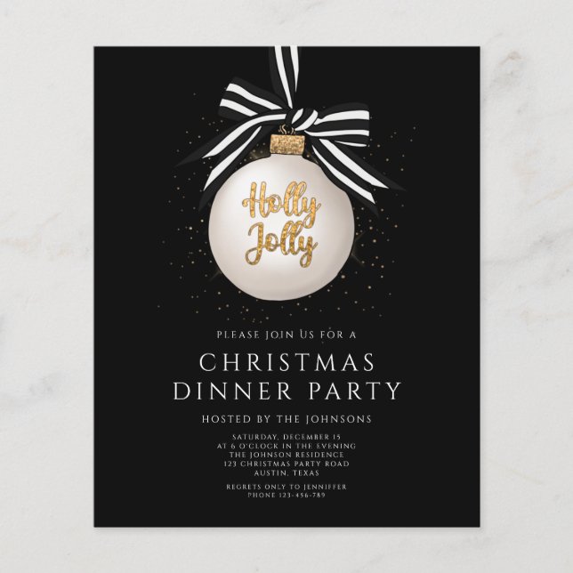 Convite para Jantar de Natal com Tema Black Gold d (Frente)