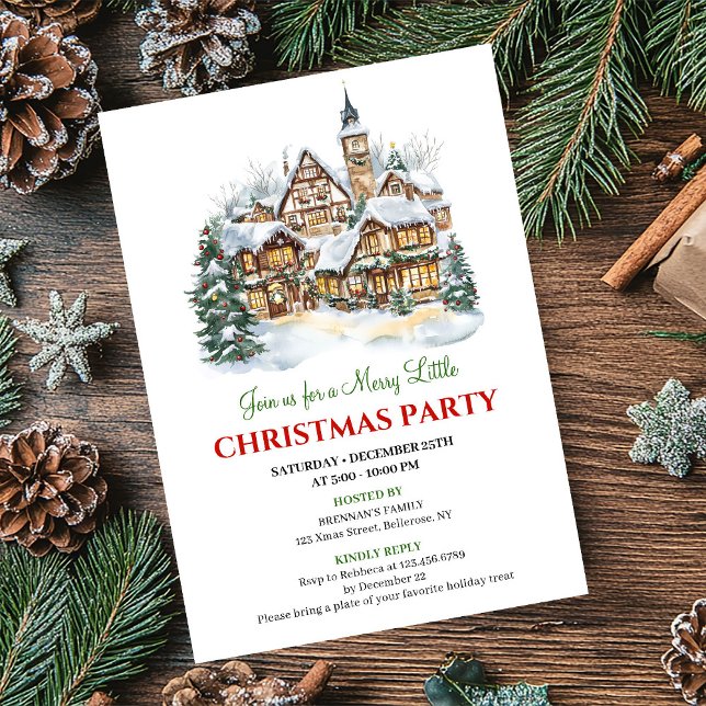 Convite para jantar de Natal de festa moderna na c (Modern festive city Christmas party dinner invite)