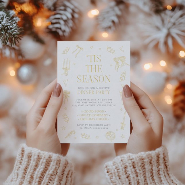 Convite para Jantar de Natal Desenhado à Mão (Hand Drawn Christmas Holiday Dinner Party Invite)