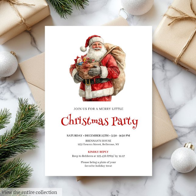 Convite para Jantar de Natal em Aquarela do Papai  (Vintage Santa Watercolor Holiday Dinner Invite)