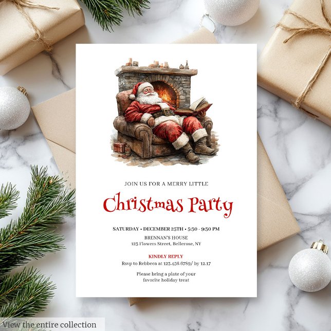 Convite para Jantar de Natal em Aquarela do Papai  (Cozy Santa Watercolor Christmas Dinner Invitation

)