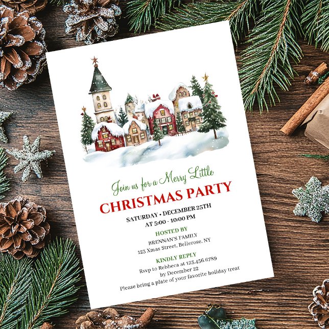 Convite para jantar de Natal em cidade festiva clá (Classic festive city Christmas party dinner invitation)
