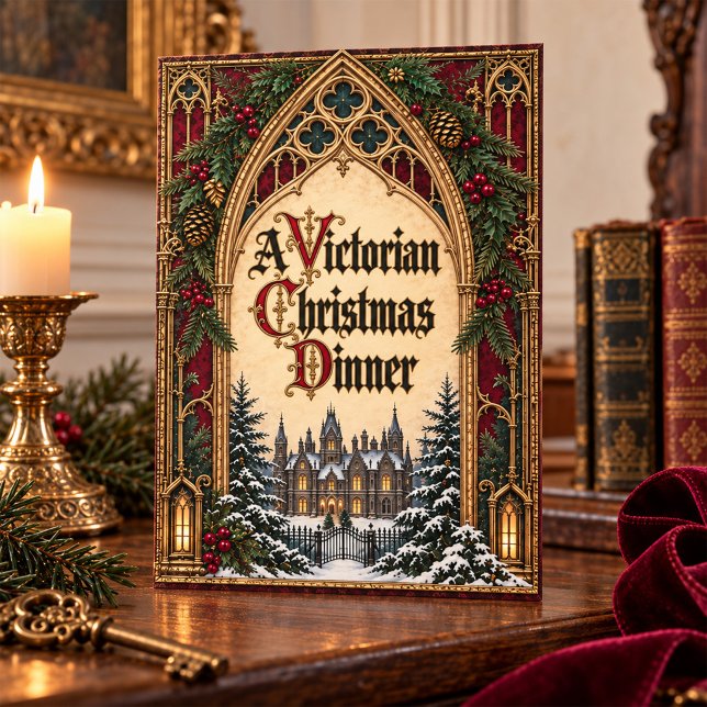 Convite para Jantar de Natal Gótico Vitoriano (Gothic Victorian Christmas Dinner Invitation)