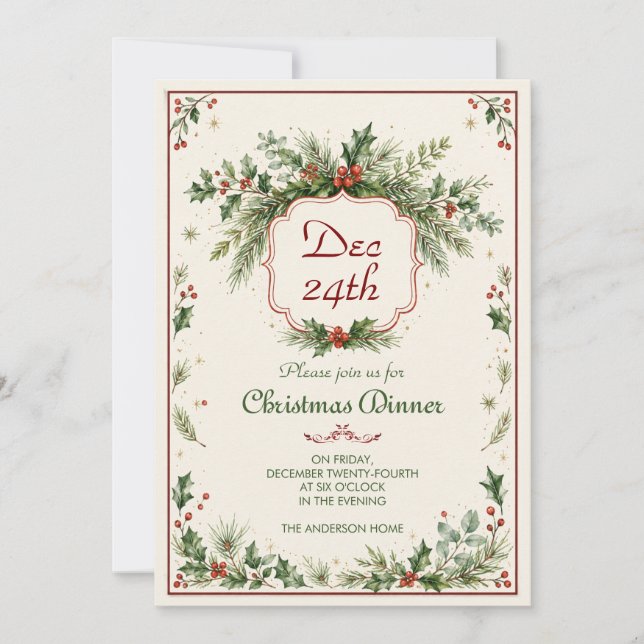 Convite para Jantar de Natal Vintage (Frente)