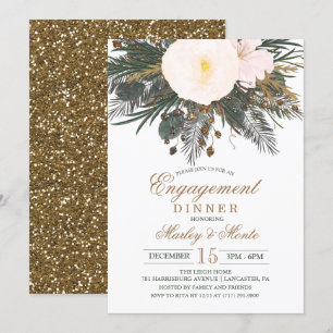 Convite para Jantar de Noivado Floral de Inverno