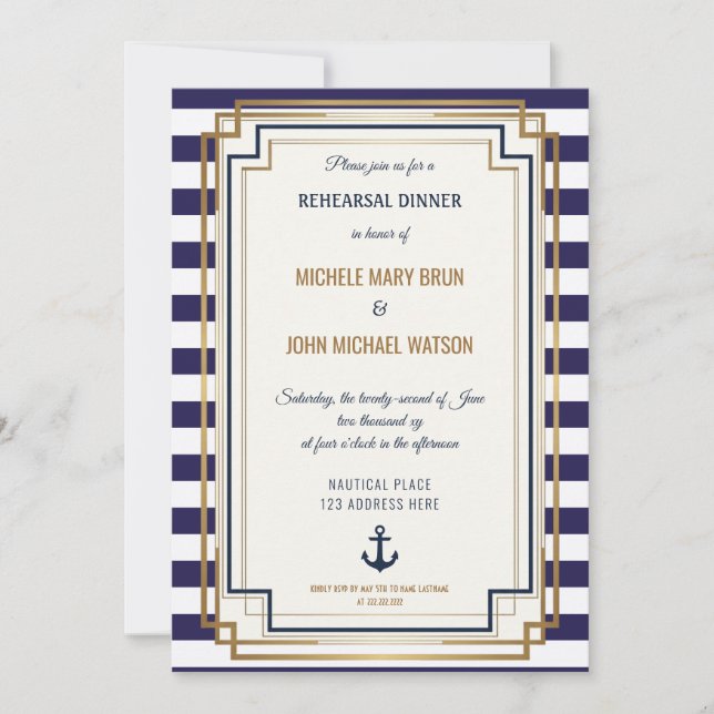 Convite para Jantar de Rehearsal de Casamento Náut (Frente)