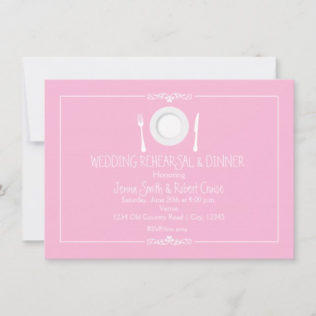 Convite para Jantar de Rehearsal de Casamento Rosa (Frente)