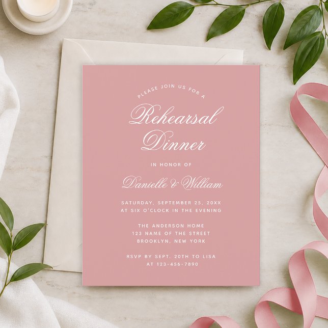 Convite para Jantar de Rehearsal Orçamento Rosa Em (Criador carregado)
