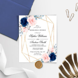 Convite para Jantar de Rehearsal Rosa Bege e Azul 
