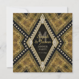 Convite para Jantar em Couro Preto+Dourado ArtDeco