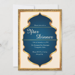 Convite para Jantar Iftar Azul Real e Dourado
