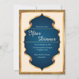 Convite para Jantar Iftar Azul Real e Dourado