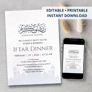Convite para Jantar Iftar com Silhueta de Mesquita