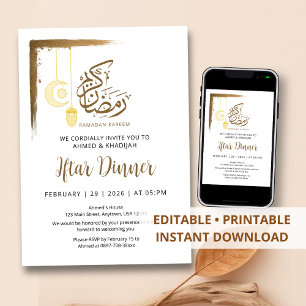 Convite para Jantar Iftar do Ramadão com Pincel de