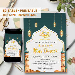 Convite para Jantar Iftar Elegante com Minaretes d