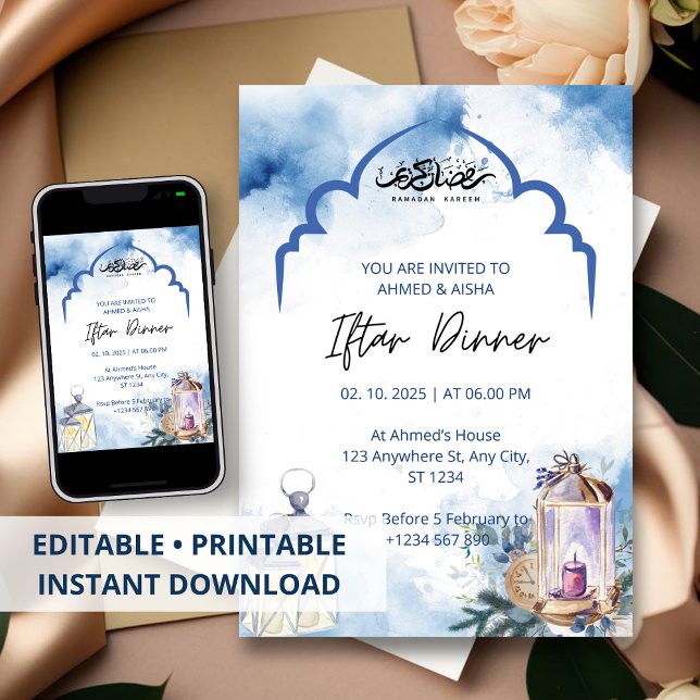 Convite para jantar Iftar ramadão mesquita azul (Criador carregado)