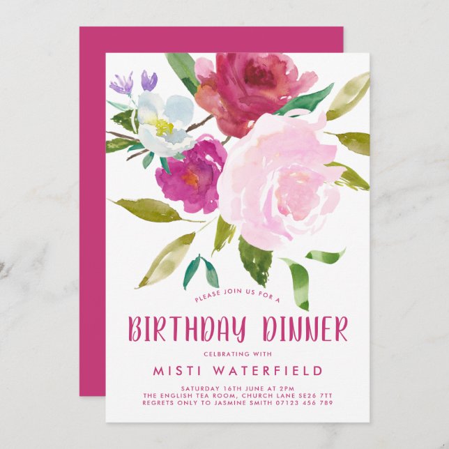 Convite para Janto Bold Floral Birthday (Frente/Verso)