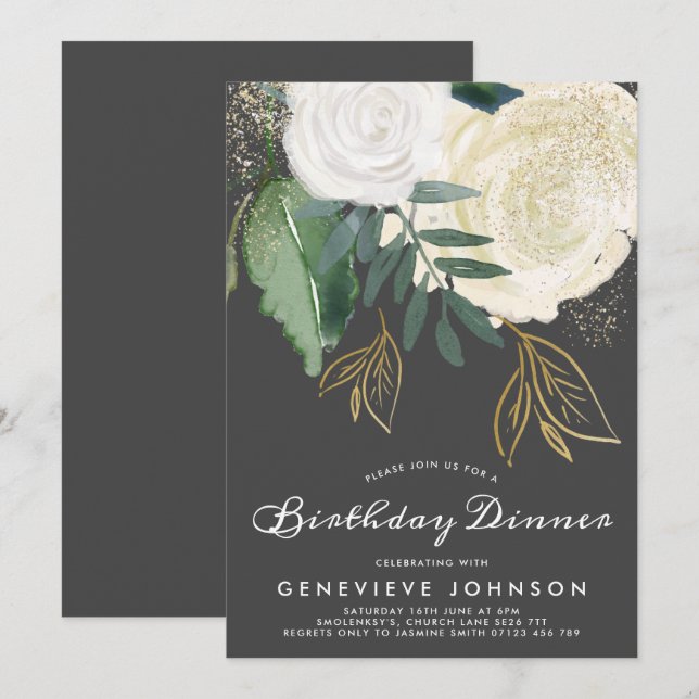 Convite para Janto de Aniversário de Rosas de Lite (Frente/Verso)