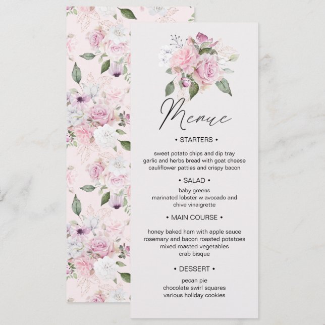 Convite para Janto de Casamento Floral de rosa Gar (Frente/Verso)