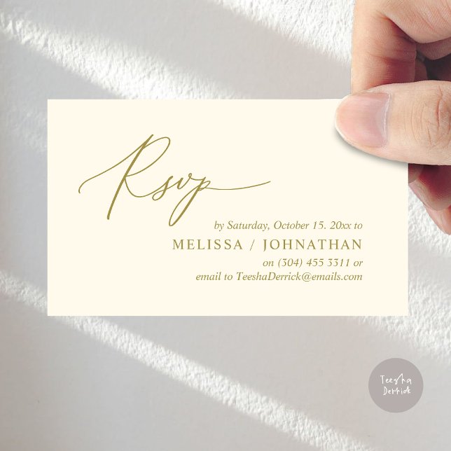 Convite para Janto de Casamento RSVP Romântico Mod (Modern Romantic RSVP Wedding Dinner Invitation Enclosed Reminder Online Email Card, Yellow Gold)