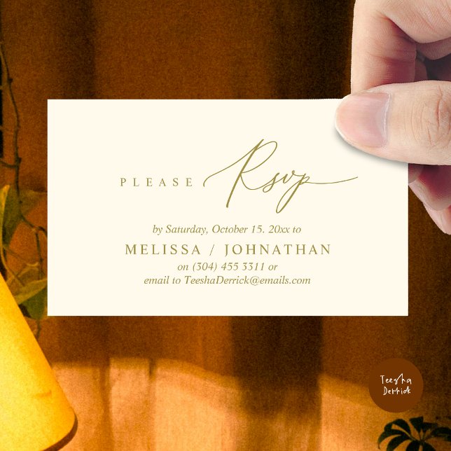 Convite para Janto de Casamento RSVP Romântico Mod (Modern Romantic RSVP Wedding Dinner Invitation Enclosed Reminder Online Email Card, Yellow Gold)
