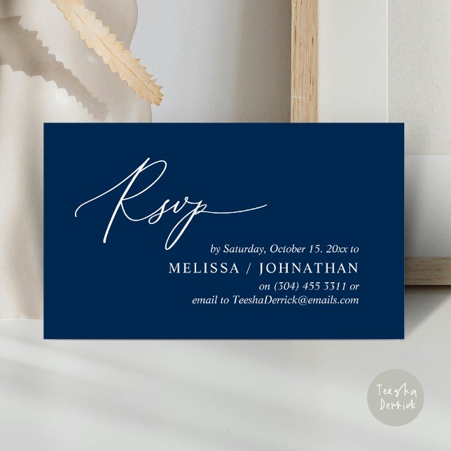 Convite para Janto de Casamento RSVP Romântico Mod (Modern Romantic RSVP Wedding Dinner Invitation Enclosed Reminder Online Email Card, Navy Blue)