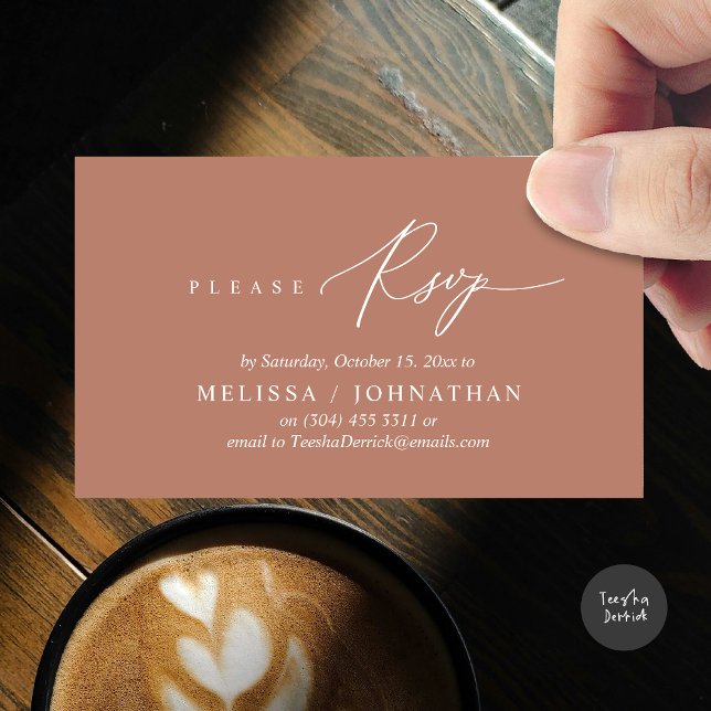 Convite para Janto de Casamento RSVP Romântico Mod (Modern Romantic RSVP Wedding Dinner Invitation Enclosed Reminder Online Email Card Terracotta Earthy)