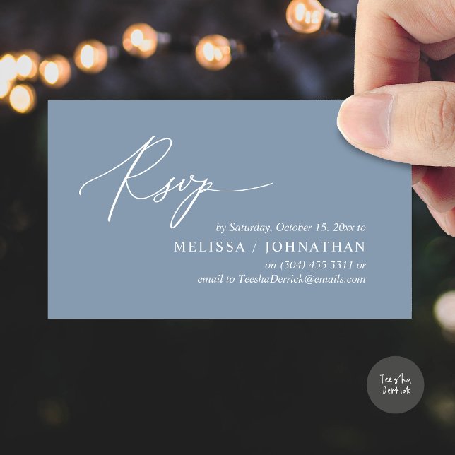 Convite para Janto de Casamento RSVP Romântico Mod (Modern Romantic RSVP Wedding Dinner Invitation Enclosed Reminder Online Email Card, Dusty Blue)