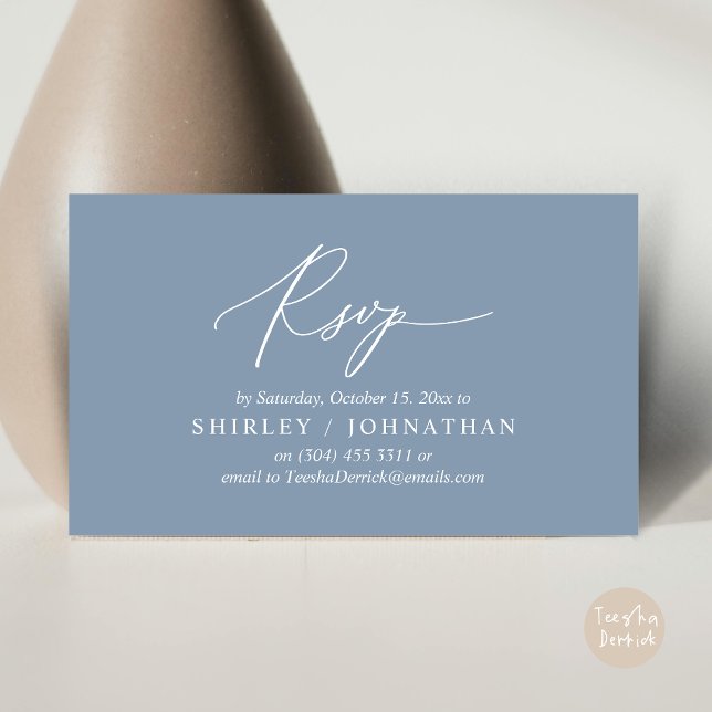 Convite para Janto de Casamento RSVP Romântico Mod (Modern Romantic RSVP Wedding Dinner Invitation Enclosed Reminder Online Email Card, Dusty Blue)