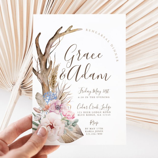 Convite para Janto de ensaio Boho Antler (Boho Rehearsal Dinner Invitation)