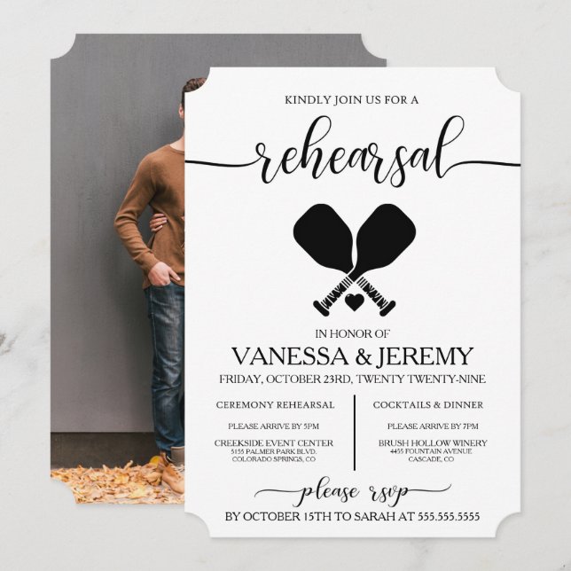 Convite para Janto de ensaio de amor de picleball (Frente/Verso)