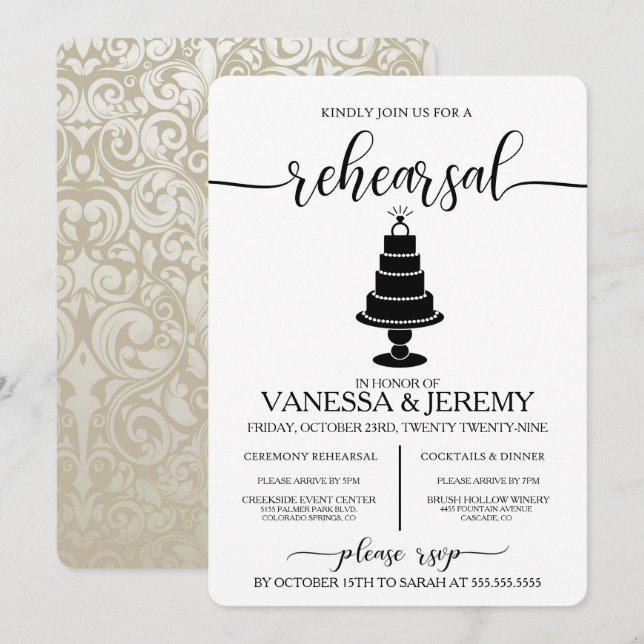 Convite para Janto de Ensaio de Bolo de Casamento (Frente/Verso)