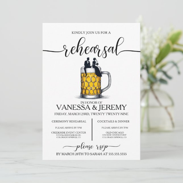 Convite para Janto de ensaio de Casais de cerveja (Em pé/Frente)
