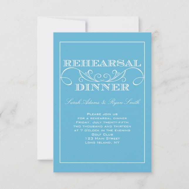 Convite para Janto de Ensaio de Casamento Azul de  (Frente)