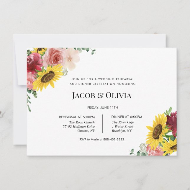 Convite para Janto de ensaio de casamento de Rosas (Frente)