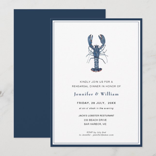 Convite para Janto de ensaio de lagosta Azul Moder (Frente/Verso)