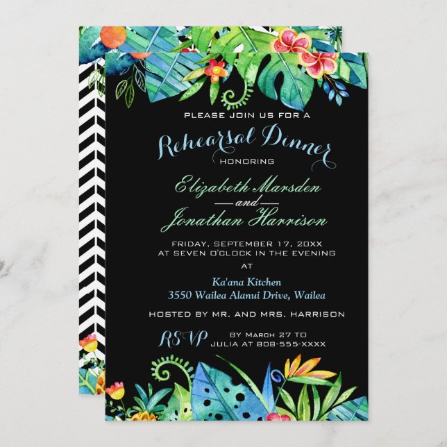 Convite para Janto de ensaio de preto tropical (Frente/Verso)