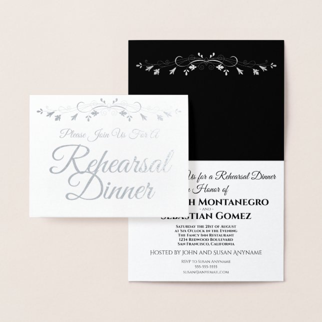 Convite para Janto de ensaio Elegante Silver Foil (Display)