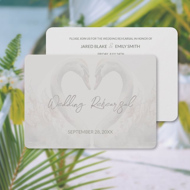 Convite para Janto de ensaio Swan Wedding (Swan Wedding Rehearsal Dinner Invitation (front and back))