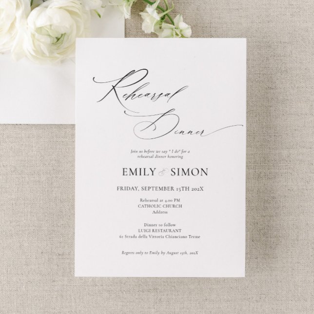 Convite para Janto de Ensaios de Casamento Elegant (modern elegant wedding rehearsal dinner, the night before invitation, dainty rehearsal invite card)