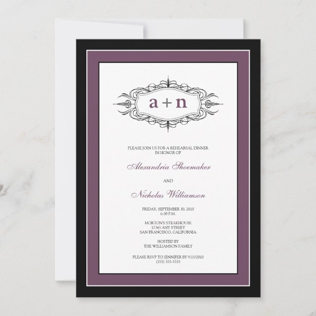 Convite para Janto de Ensaios Elegante (Lilac) (Frente)